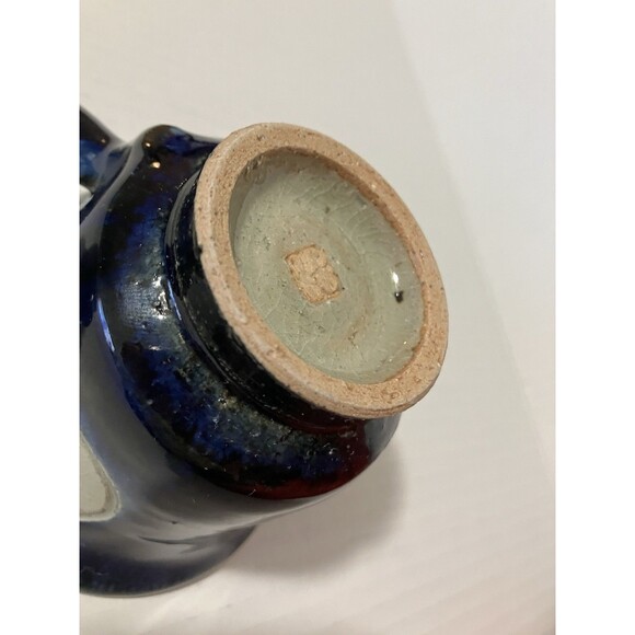 Two VNTG STONEWARE COBALT BLUE coffee MUGS VINTAGE STUDIO ART POTTERY stamped - Picture 13 of 16